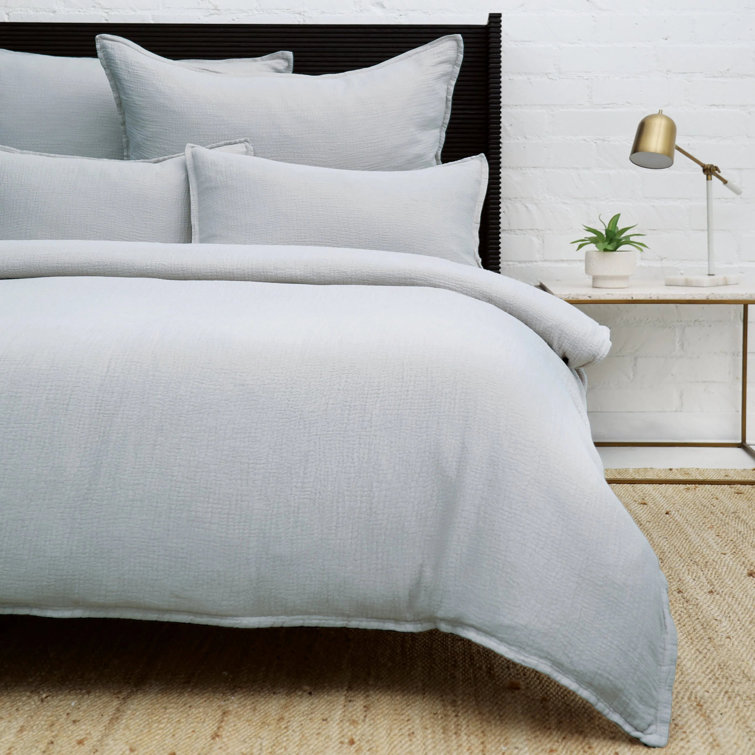 Twin Gray Cotton Minimalist Duvet Cover Set