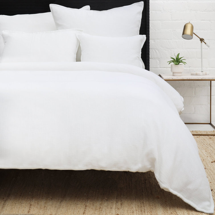 White Twin Cotton Duvet Cover Set with Standard Sham