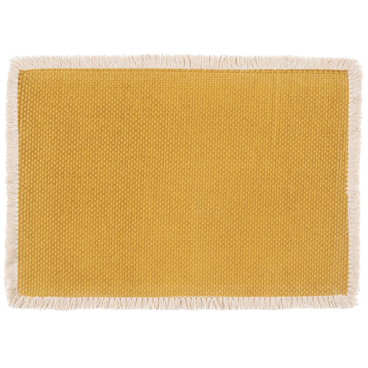 Ochre Yellow Cotton Woven Rectangle Placemats with Fringe Trim - Set of 4