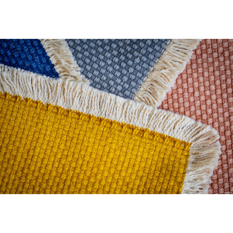 Ochre Yellow Cotton Woven Rectangle Placemats with Fringe Trim - Set of 4