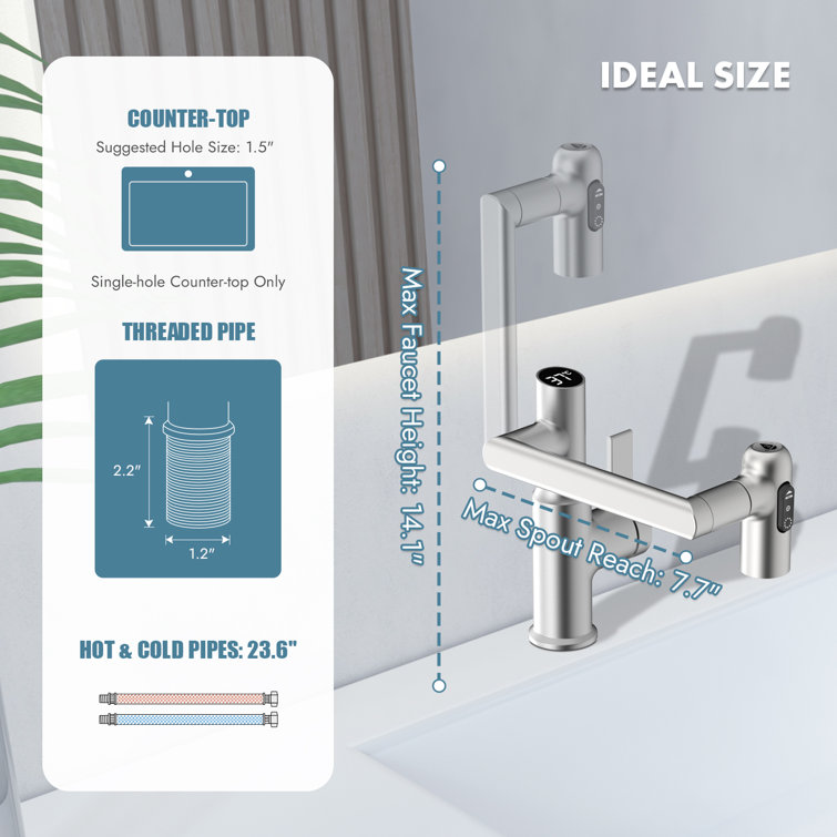 Brushed Nickel Rotatable Bathroom Faucet with Temperature Display