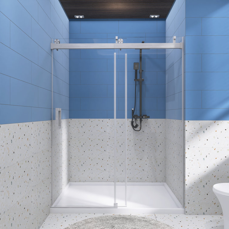 60'' Brushed Nickel Frameless Sliding Shower Door with Clear Glass