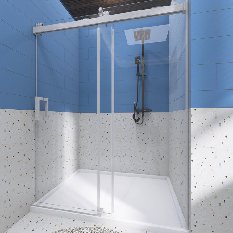 60'' Brushed Nickel Frameless Sliding Shower Door with Clear Glass