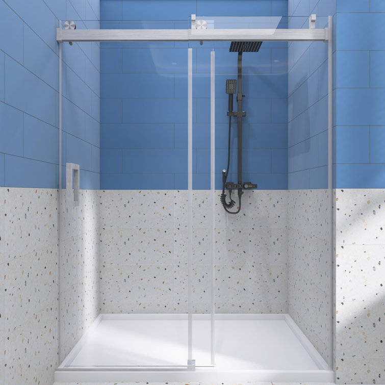 60'' Brushed Nickel Frameless Sliding Shower Door with Clear Glass