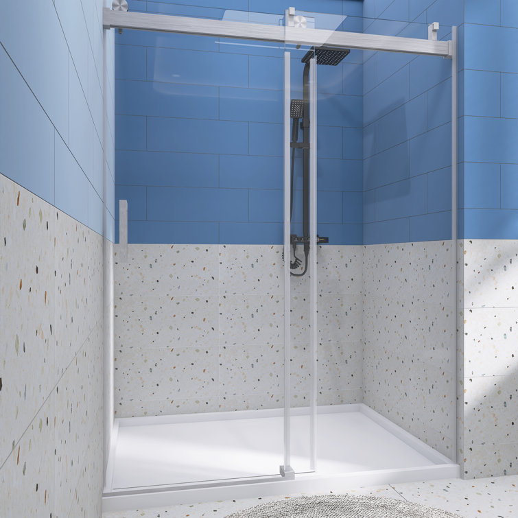 60'' Brushed Nickel Frameless Sliding Shower Door with Clear Glass