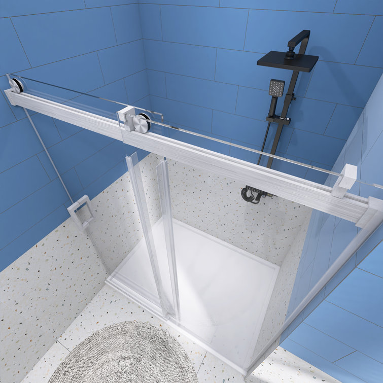60'' Brushed Nickel Frameless Sliding Shower Door with Clear Glass
