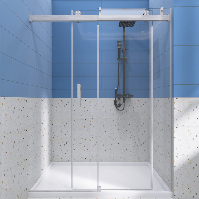 60'' Brushed Nickel Frameless Sliding Shower Door with Clear Glass