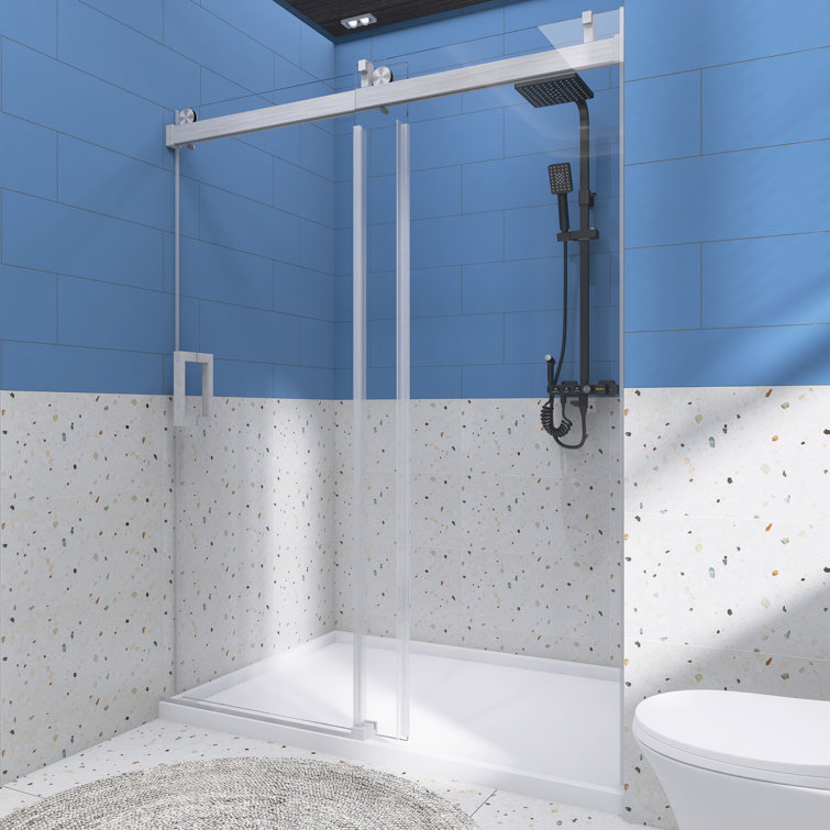 60'' Brushed Nickel Frameless Sliding Shower Door with Clear Glass