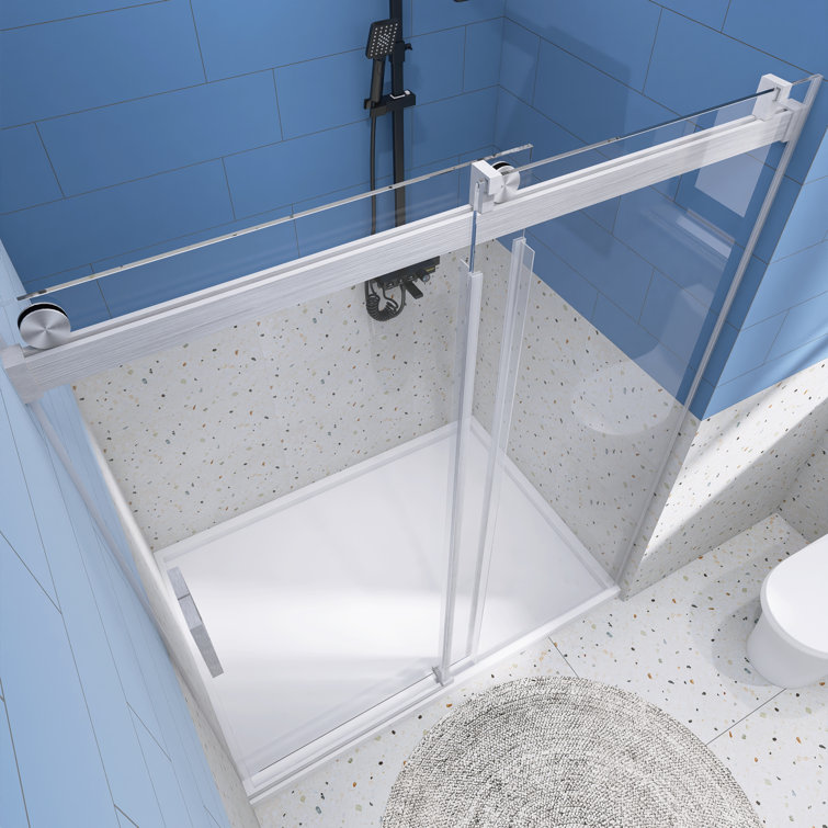 60'' Brushed Nickel Frameless Sliding Shower Door with Clear Glass