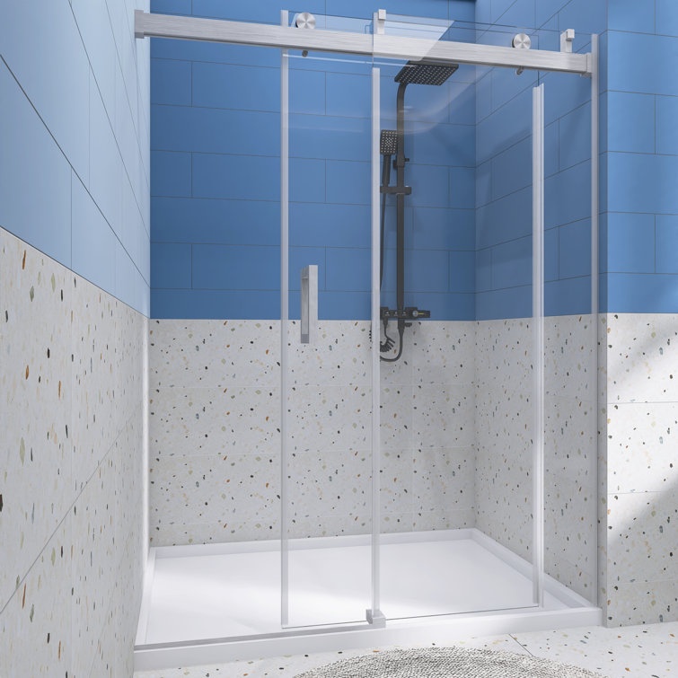 60'' Brushed Nickel Frameless Sliding Shower Door with Clear Glass