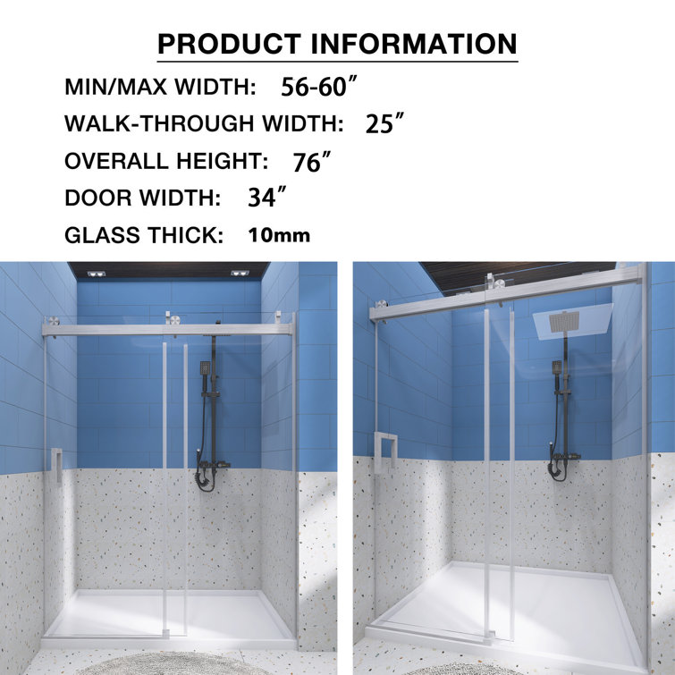 60'' Brushed Nickel Frameless Sliding Shower Door with Clear Glass