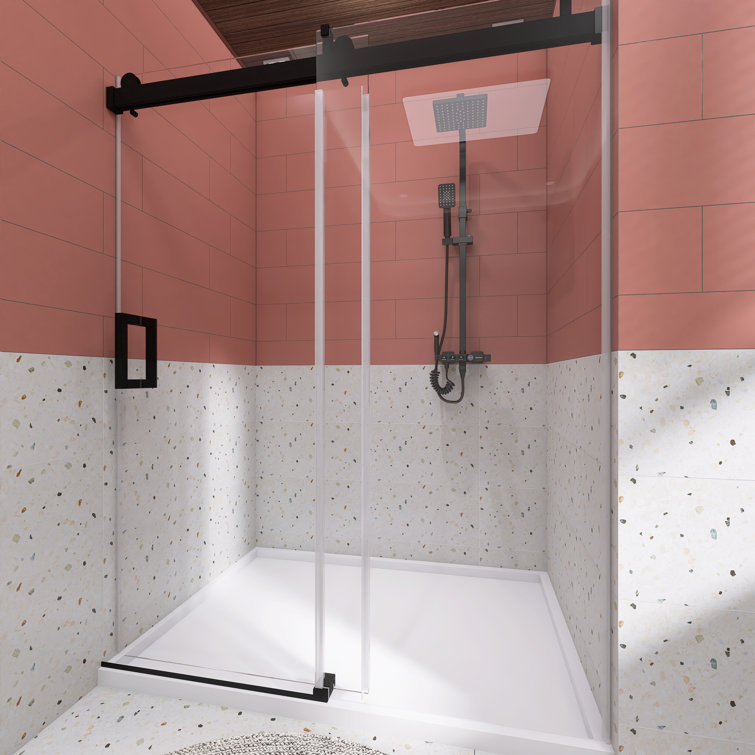 72'' Matte Black Frameless Sliding Shower Door with Clear Glass