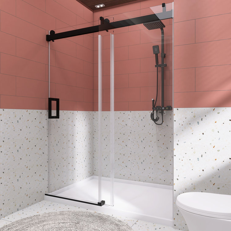 72'' Matte Black Frameless Sliding Shower Door with Clear Glass