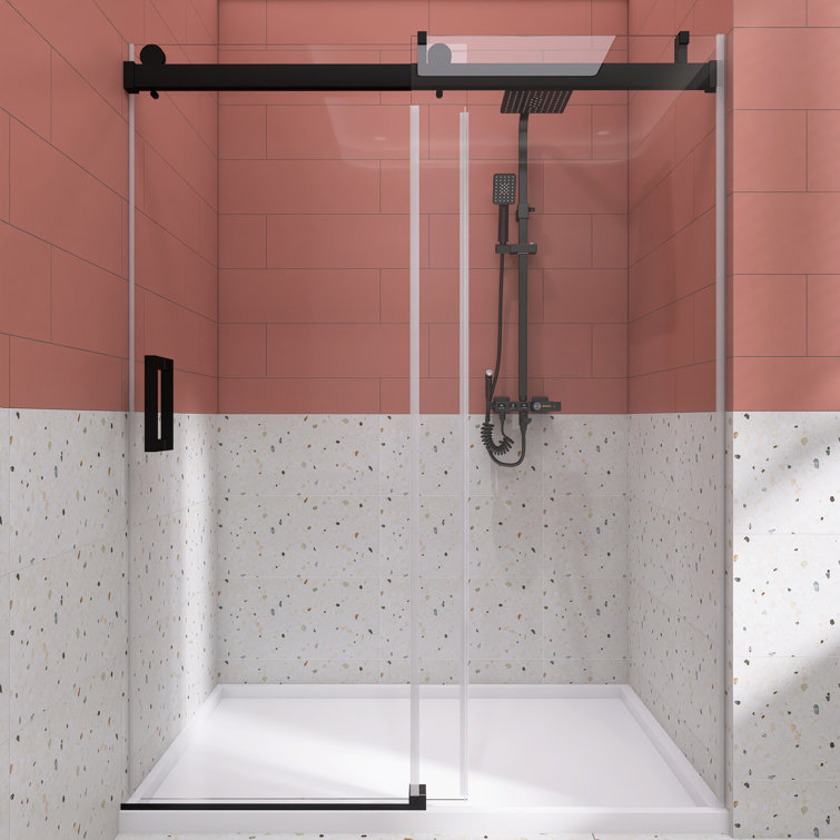 72'' Matte Black Frameless Sliding Shower Door with Clear Glass