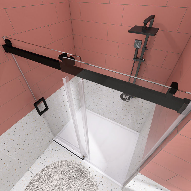 72'' Matte Black Frameless Sliding Shower Door with Clear Glass