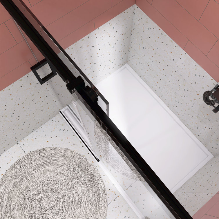 72'' Matte Black Frameless Sliding Shower Door with Clear Glass