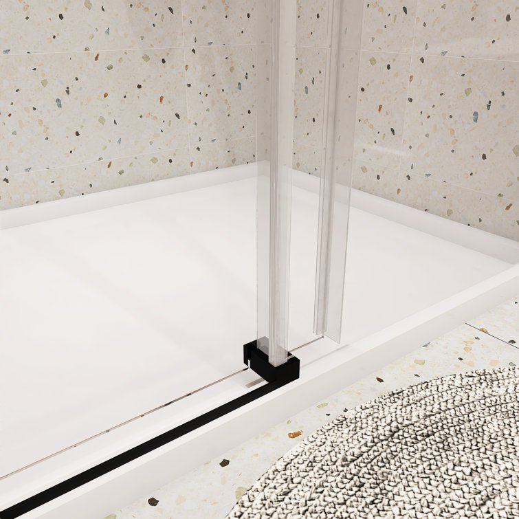 72'' Matte Black Frameless Sliding Shower Door with Clear Glass