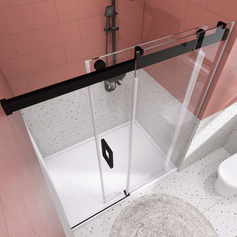 72'' Matte Black Frameless Sliding Shower Door with Clear Glass