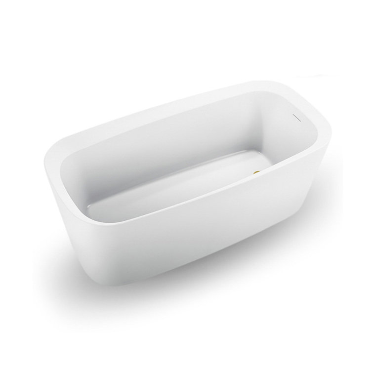 59" Glossy White Acrylic Freestanding Bathtub with Brushed Gold Trim