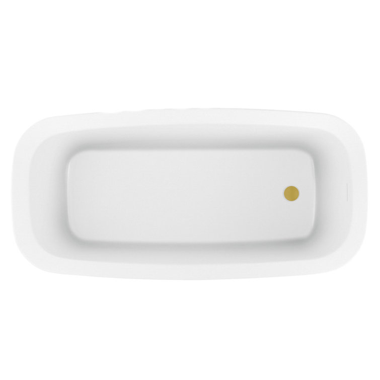 59" Glossy White Acrylic Freestanding Bathtub with Brushed Gold Trim