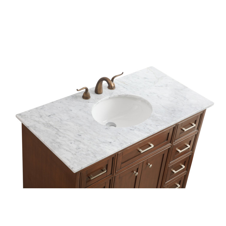 Elegant Teak 42" Single Vanity with Marble Top