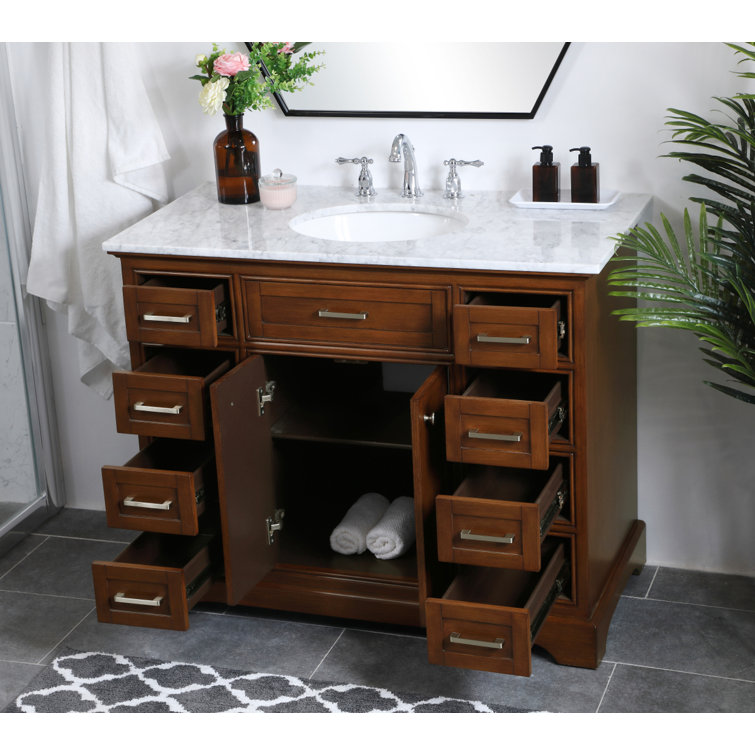 Elegant Teak 42" Single Vanity with Marble Top