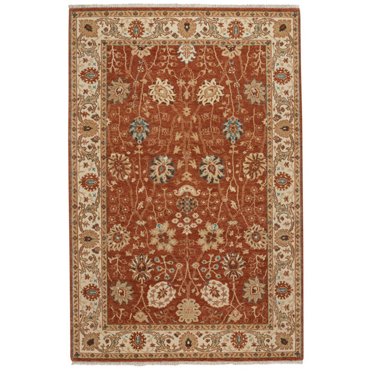 Sarah Hand-Knotted Ivory and Rust Wool 8' x 10' Area Rug