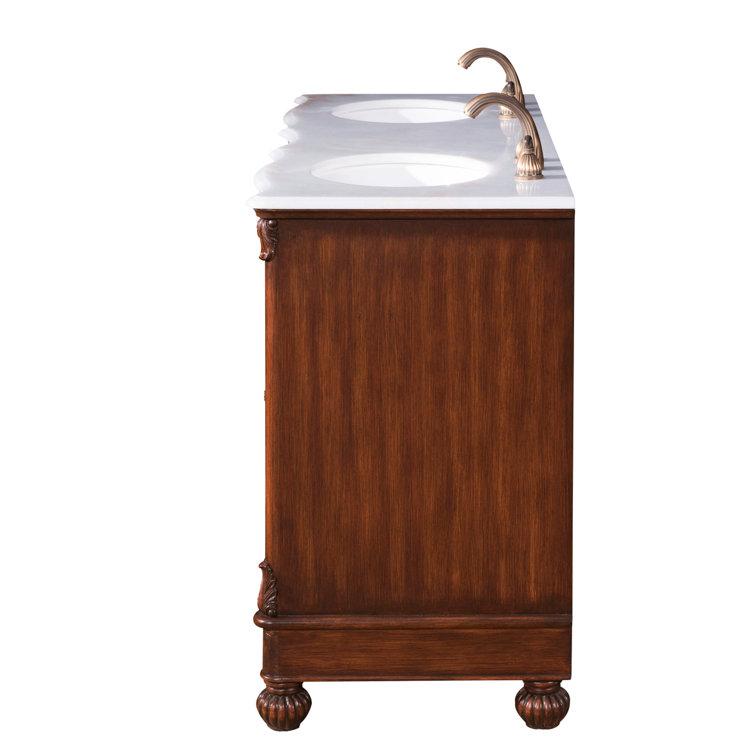 Teak and Ivory White Double Freestanding Vanity with Quartz Countertop