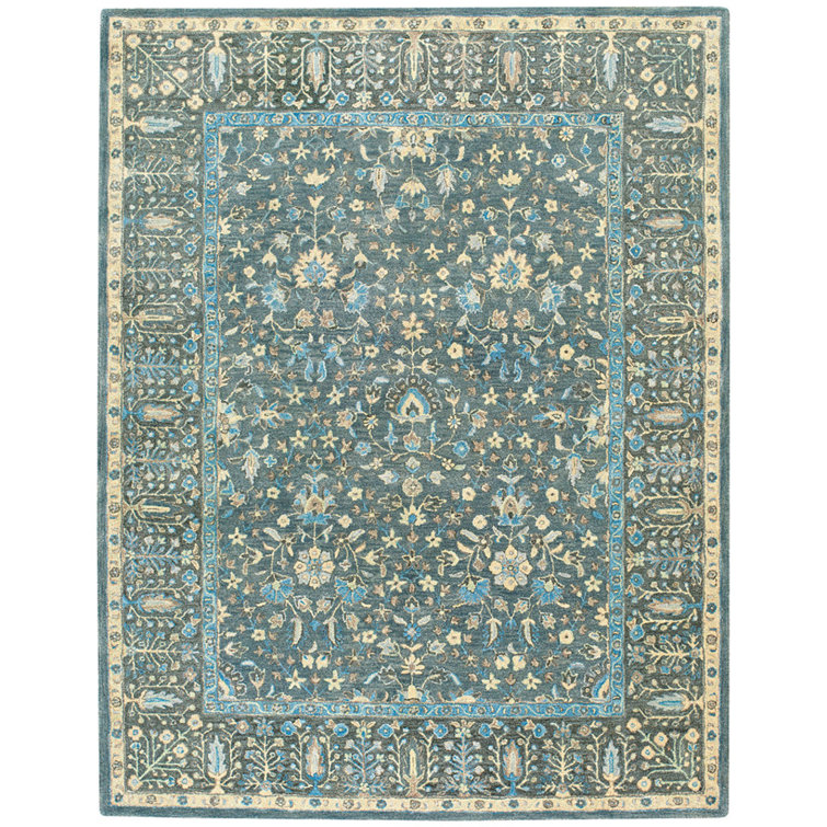 Handmade Blue Wool Tufted Rectangular Area Rug 5' x 8'