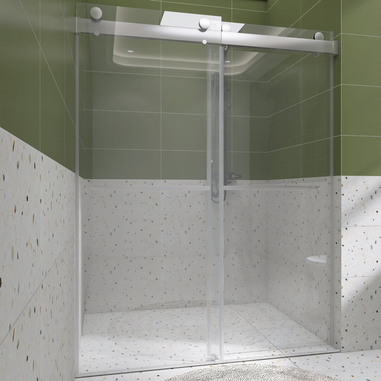 48" W x 76" H Frameless Chrome Sliding Shower Door with Clear Glass