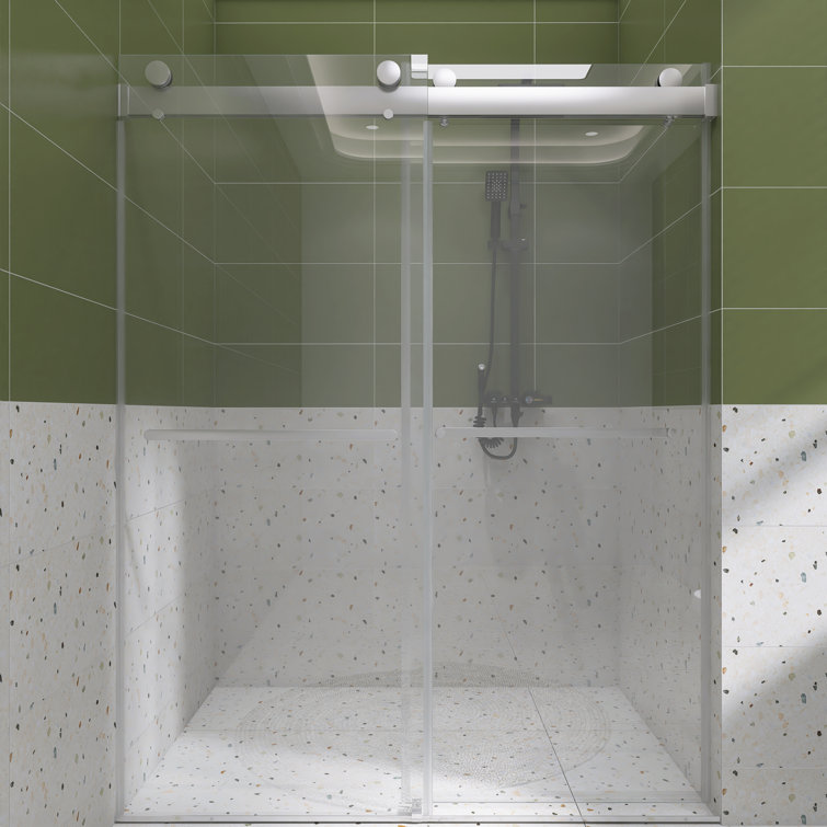 48" W x 76" H Frameless Chrome Sliding Shower Door with Clear Glass