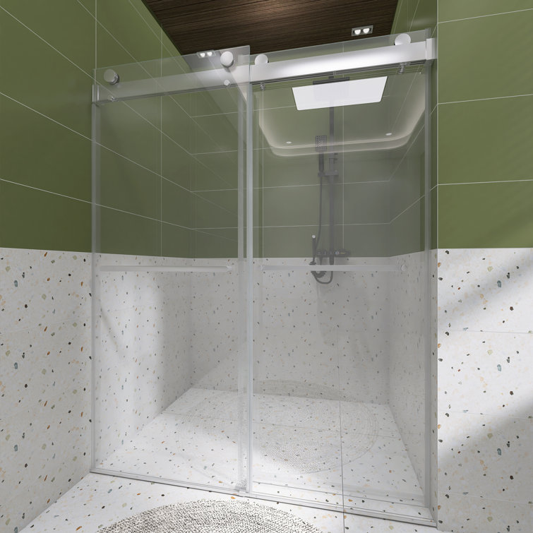 48" W x 76" H Frameless Chrome Sliding Shower Door with Clear Glass