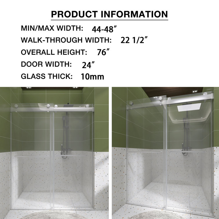 48" W x 76" H Frameless Chrome Sliding Shower Door with Clear Glass