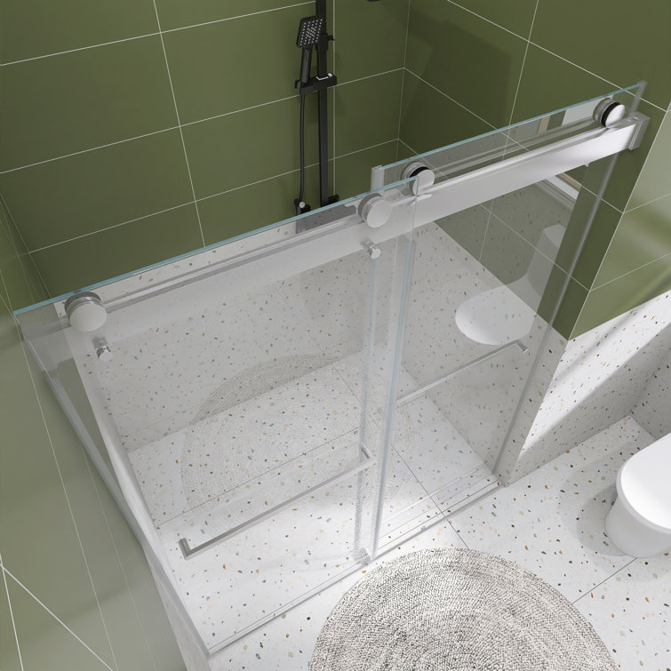 48" W x 76" H Frameless Chrome Sliding Shower Door with Clear Glass