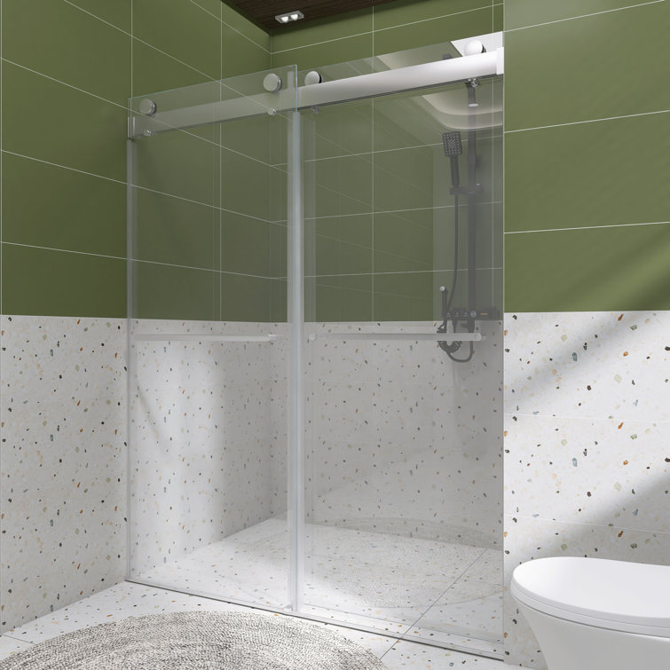 48" W x 76" H Frameless Chrome Sliding Shower Door with Clear Glass