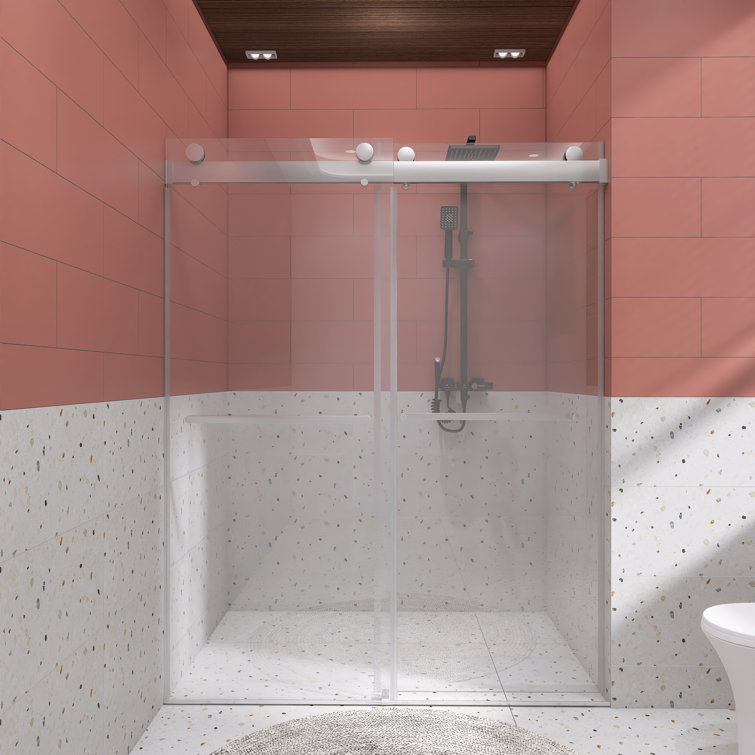 60" Chrome Frameless Double Sliding Shower Door with Clear Glass