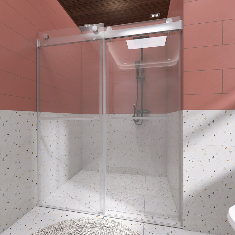 60" Chrome Frameless Double Sliding Shower Door with Clear Glass
