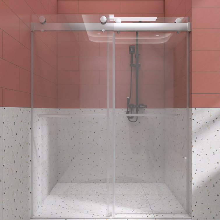 60" Chrome Frameless Double Sliding Shower Door with Clear Glass