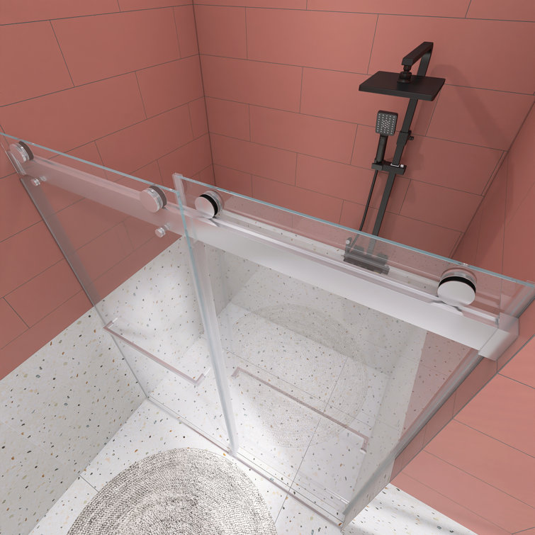 60" Chrome Frameless Double Sliding Shower Door with Clear Glass