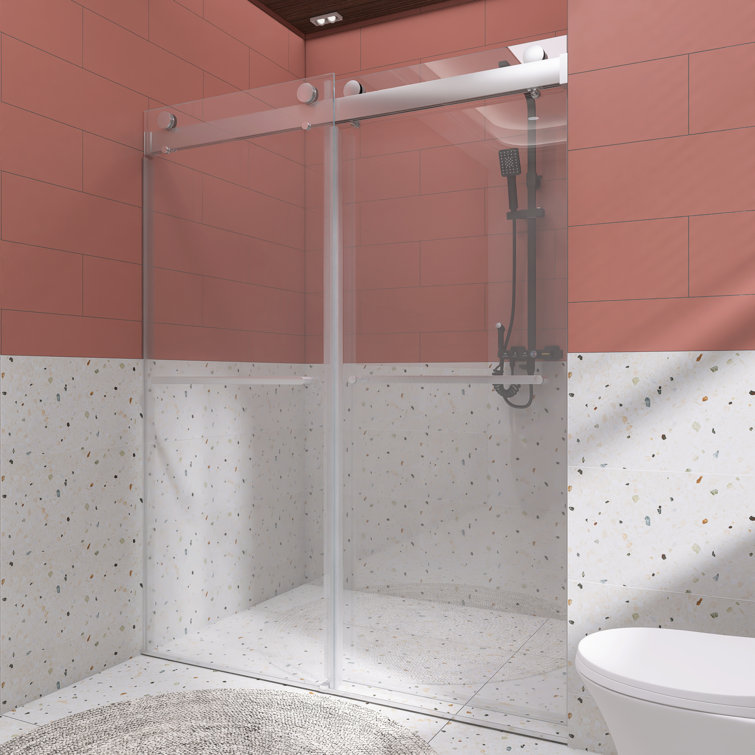 60" Chrome Frameless Double Sliding Shower Door with Clear Glass