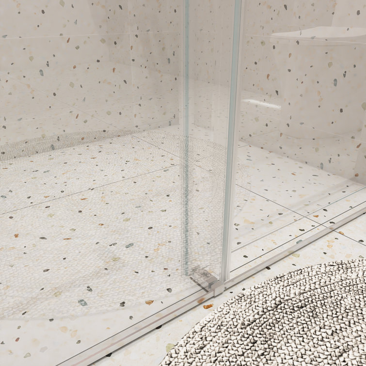 60" Chrome Frameless Double Sliding Shower Door with Clear Glass