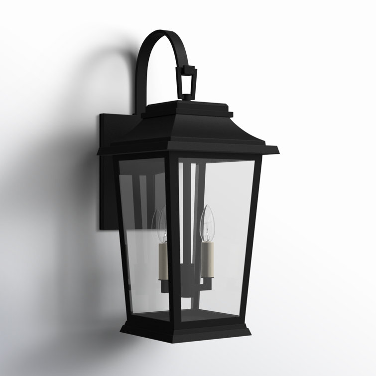 Warren Textured Black 2-Light Dimmable Outdoor Lantern with Clear Panels