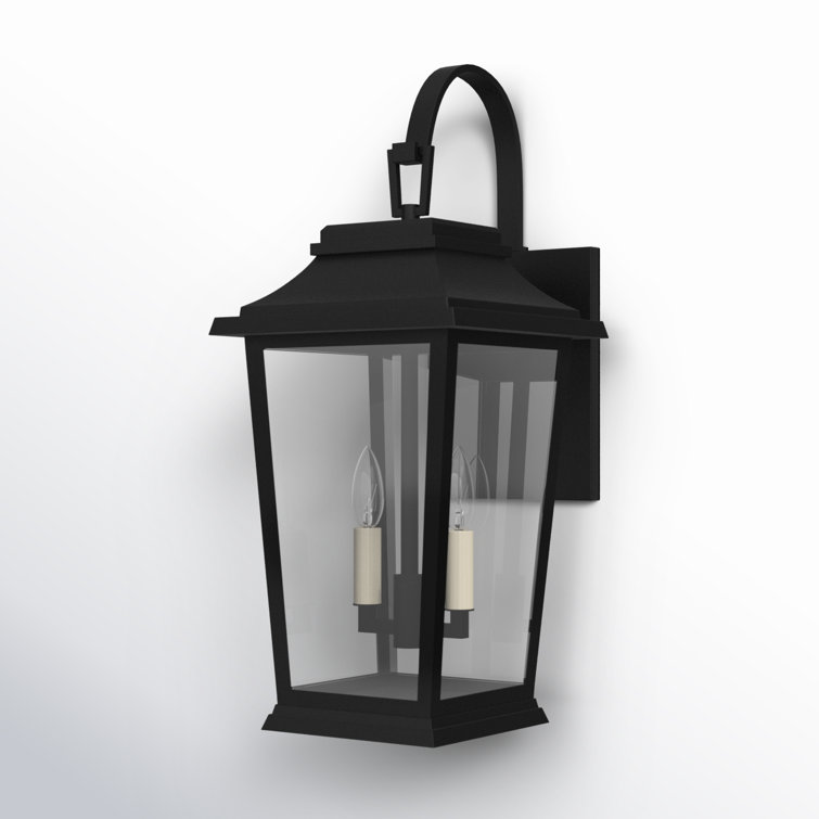 Warren Textured Black 2-Light Dimmable Outdoor Lantern with Clear Panels