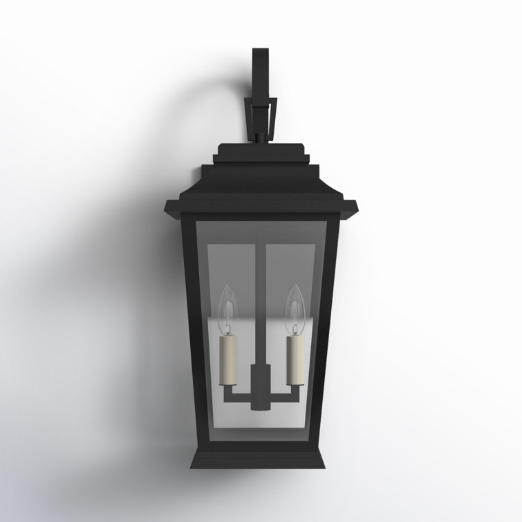Warren Textured Black 2-Light Dimmable Outdoor Lantern with Clear Panels