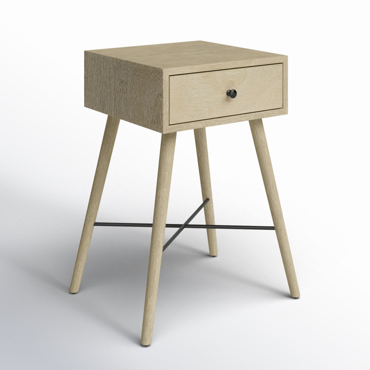 Light Wood Mid-Century Modern Nightstand with Storage
