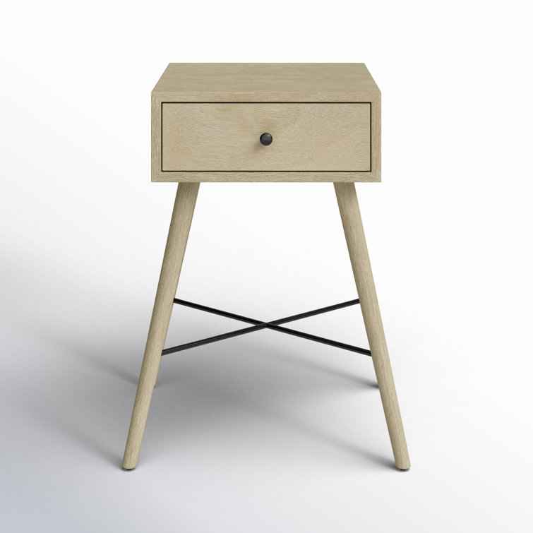 Light Wood Mid-Century Modern Nightstand with Storage
