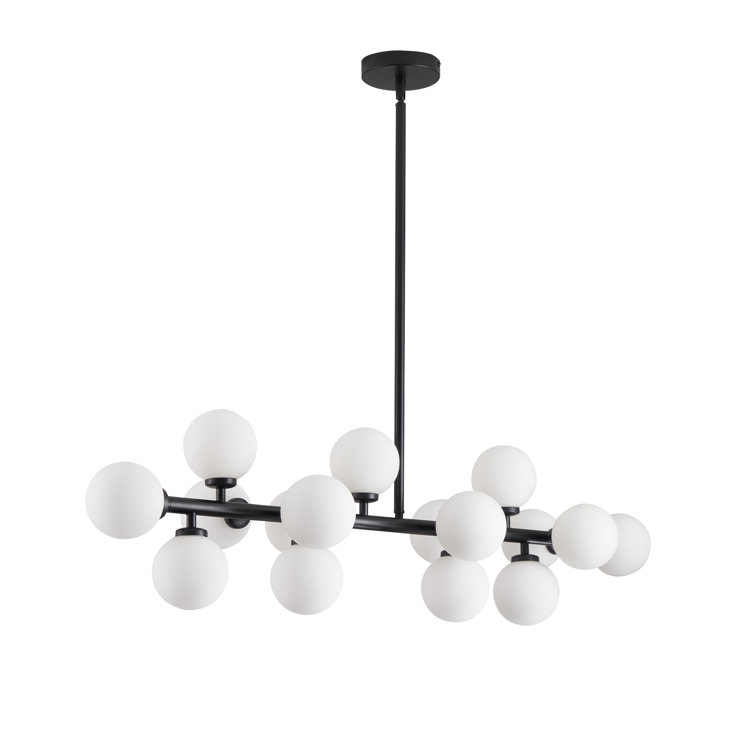 Black 16-Light Sputnik Chandelier with White Glass Shades