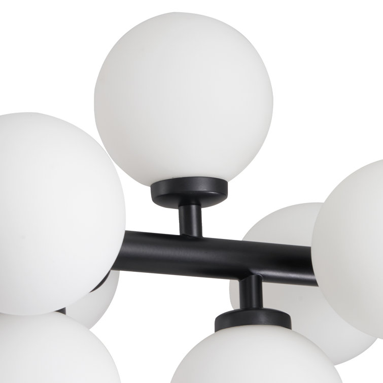 Black 16-Light Sputnik Chandelier with White Glass Shades