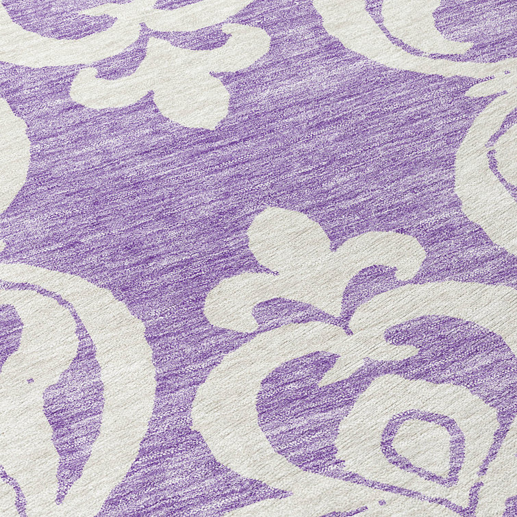 Purple and White Synthetic Flat Woven Rectangular Rug