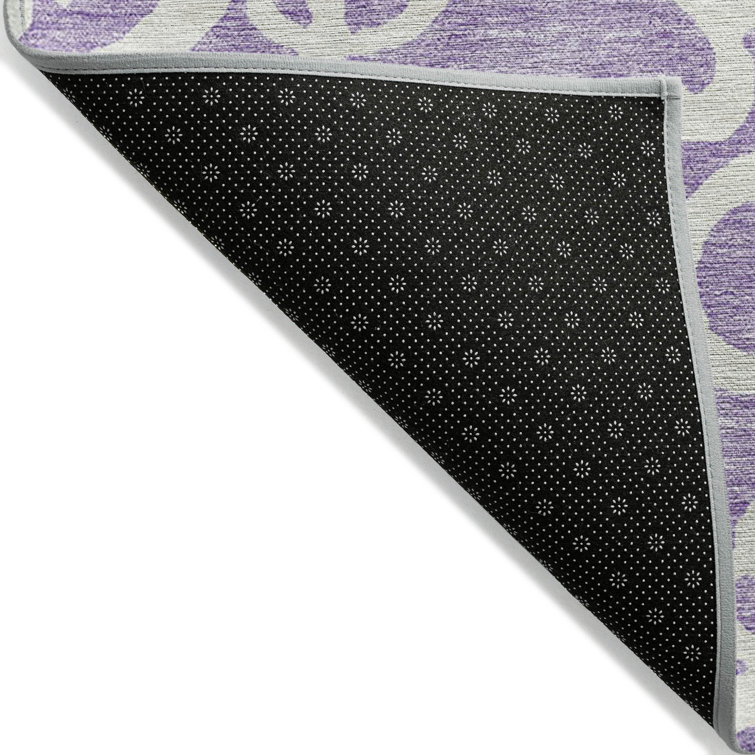Purple and White Synthetic Flat Woven Rectangular Rug